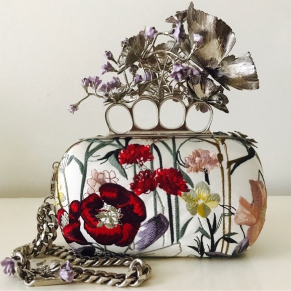 Authentic Alexander McQueen floral embroidery knuckle box clutch - Picture 12 of 14